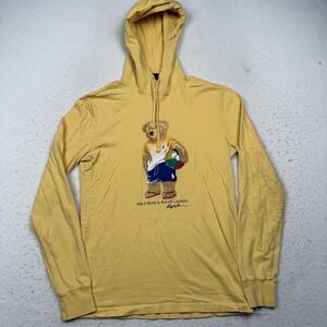 Polo Ralph Lauren Hoodie Mens Small Yellow Polo Bear Beach Graphic Pullover Top